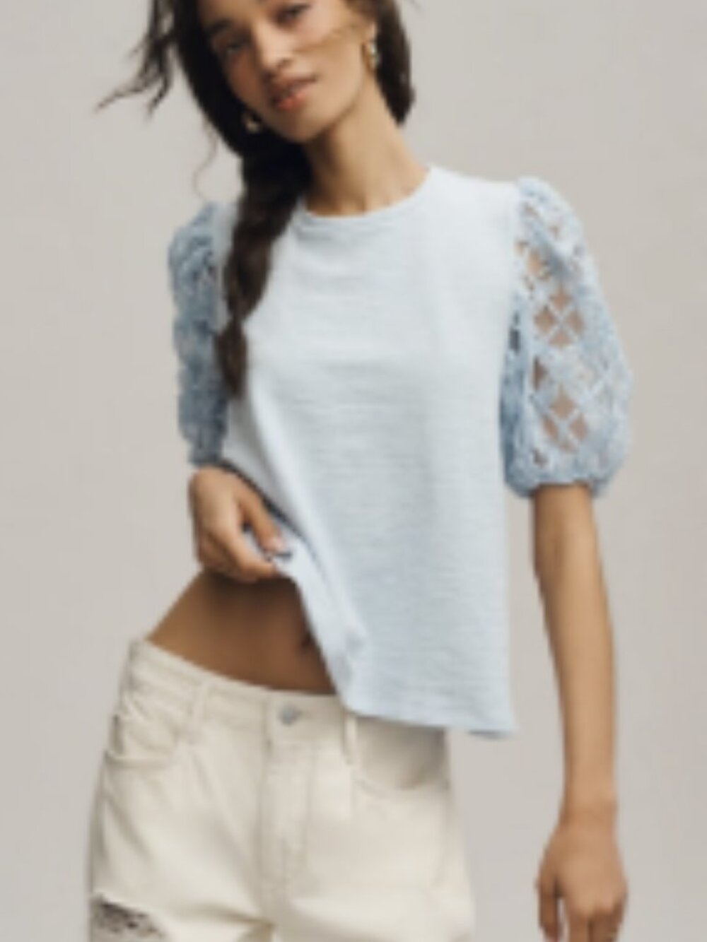 English Factory Sky Blue Puff-Sleeve Knit Top